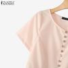 ZANZEA Women Casual Round Neck Solid Color Summer Short Sleeve Blouse