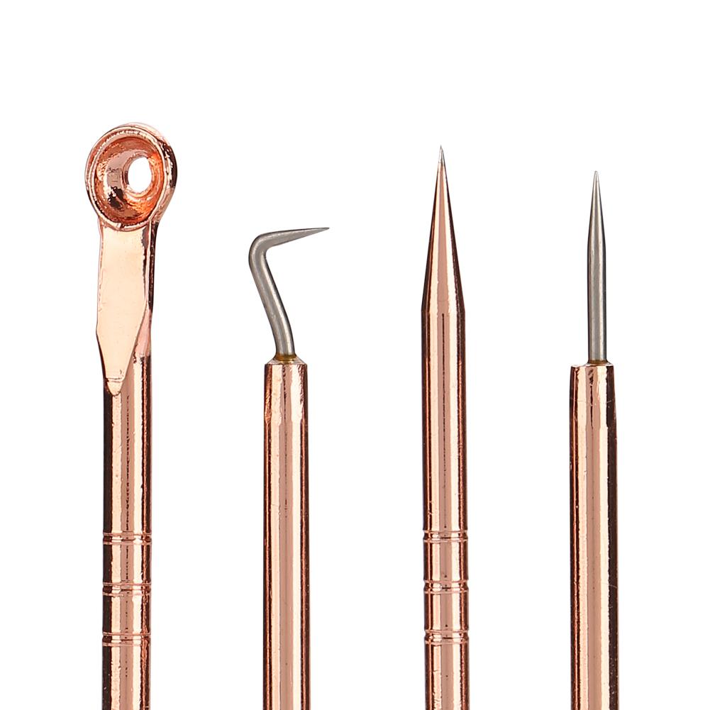 4Pcs/Set Acne Remover Tool Stainless Steel Rose Gold Double Head Needles Blackhead Extractor