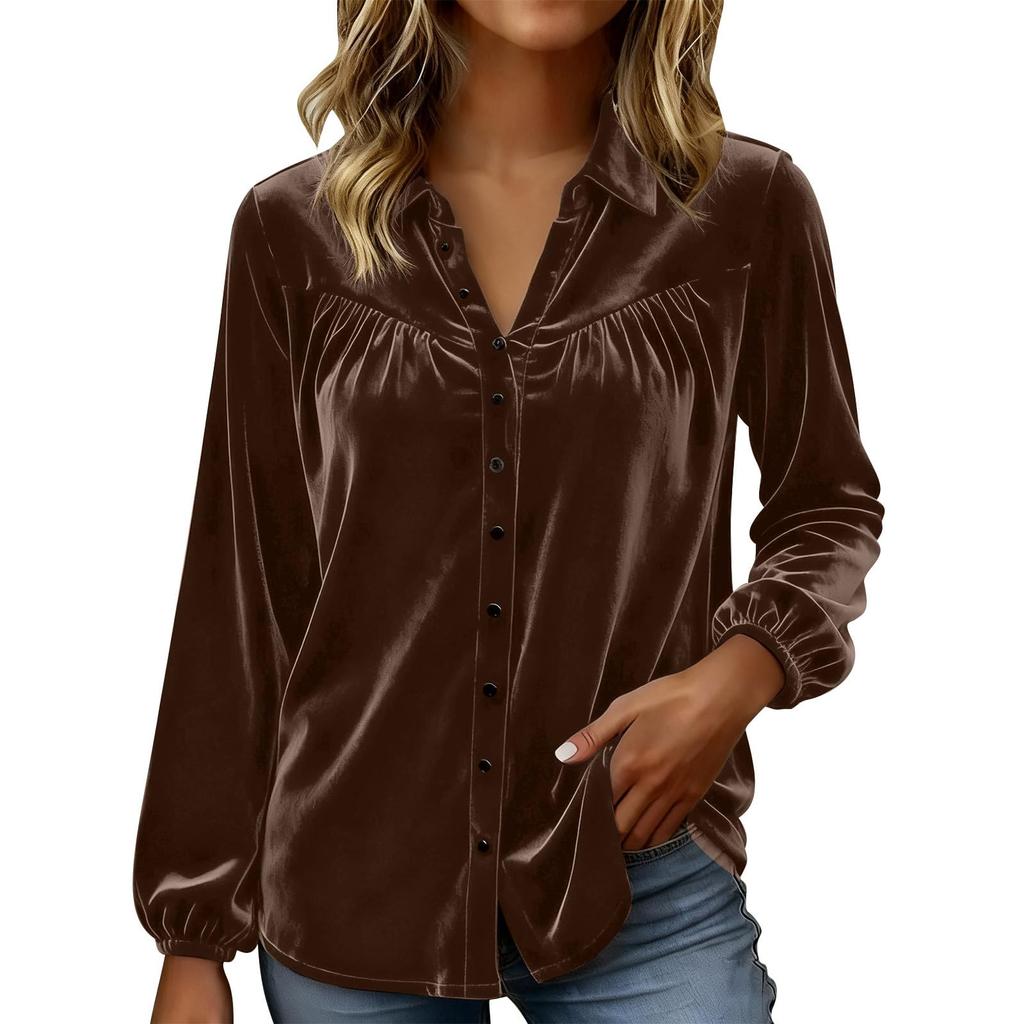 Women's Casual Loose V-neck Velvet Shirt