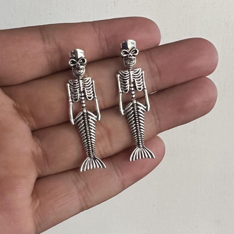 European & American Gothic Mermaid Skull Earrings for Halloween