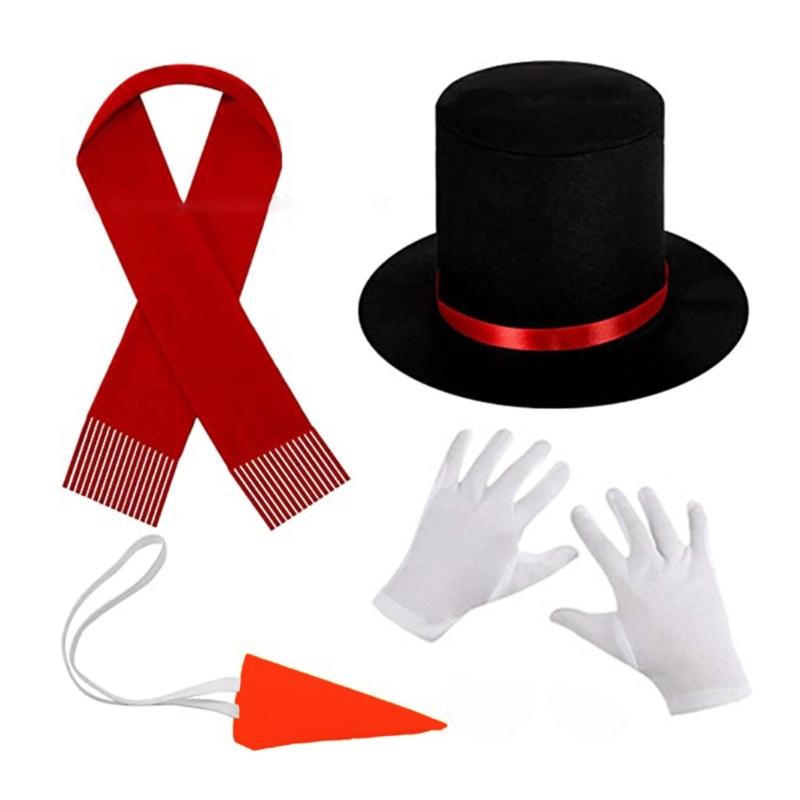Snowman Hat Scarf Carrot Nose Gloves Cosplay Props New Year Christmas for Adults Adults Kids Christmas Cosplay Costume