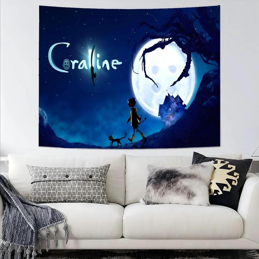 2025 New Anime Movie Coraline Cartoon Tapestry Wall Hanging Decoration Household Home Decor Aesthetic Room Decor 100X70CM