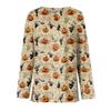 Women's Halloween Print Long Sleeve Top with Round Neck and Hem Slit