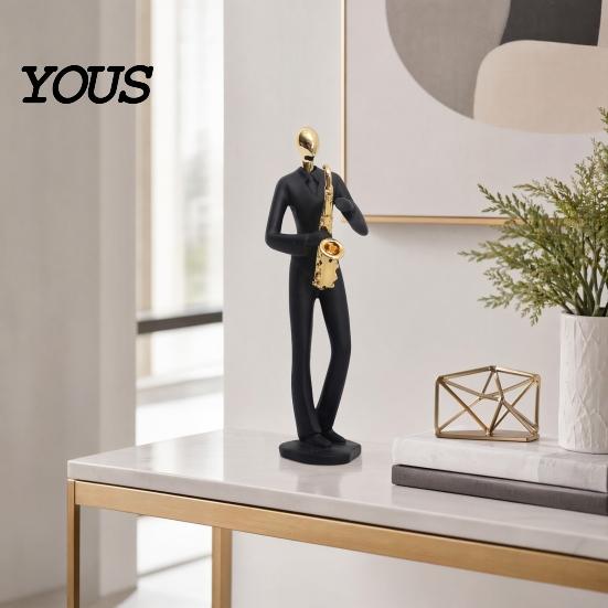 Durable Resin Sculpture Musician Sculpture, Stable Base Abstract Guitar Saxophone Singer Statue, Band Theme Decoration, Home Art Decor