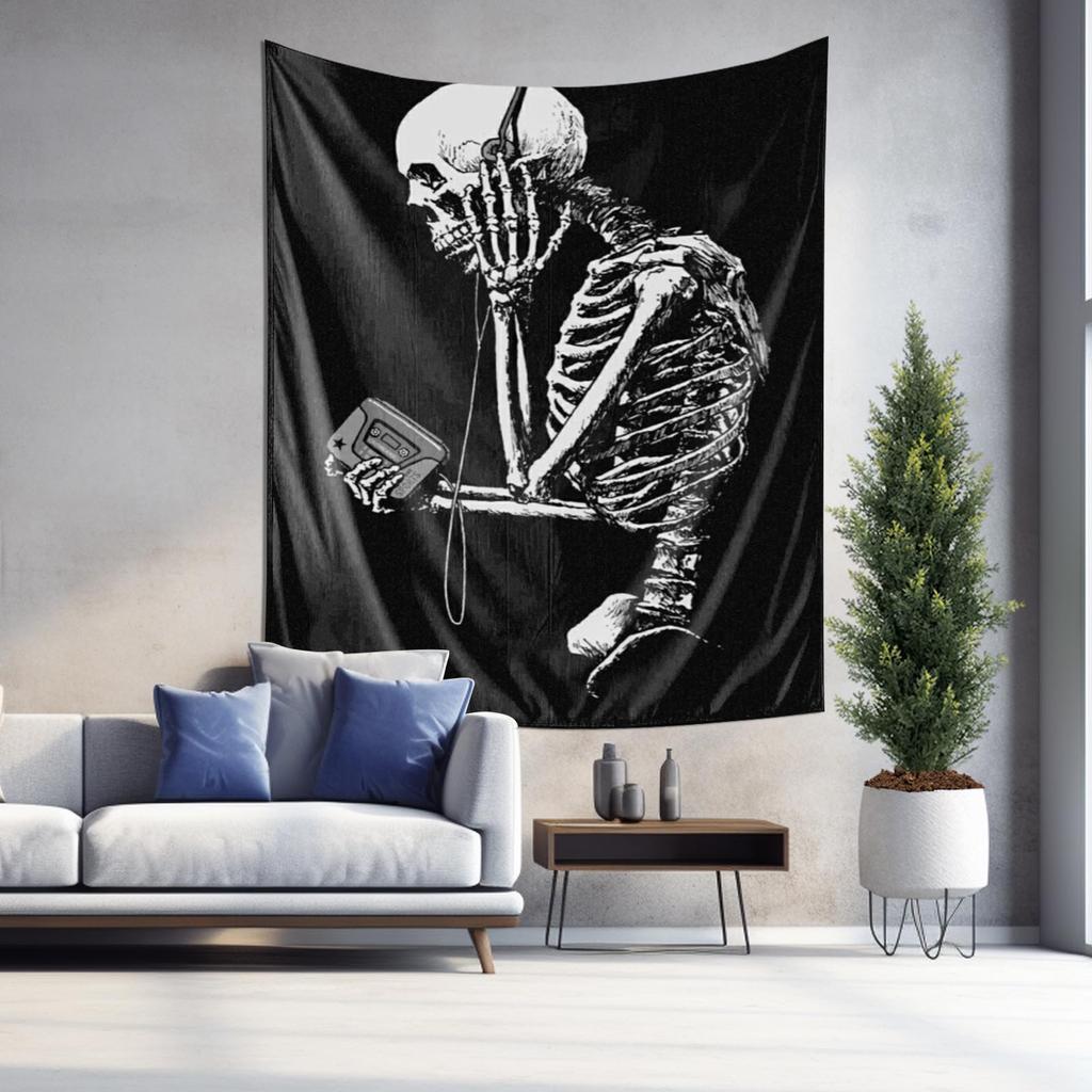 Black and White Skull Pattern Tapestry Modern Art Wall Hanging Decoration