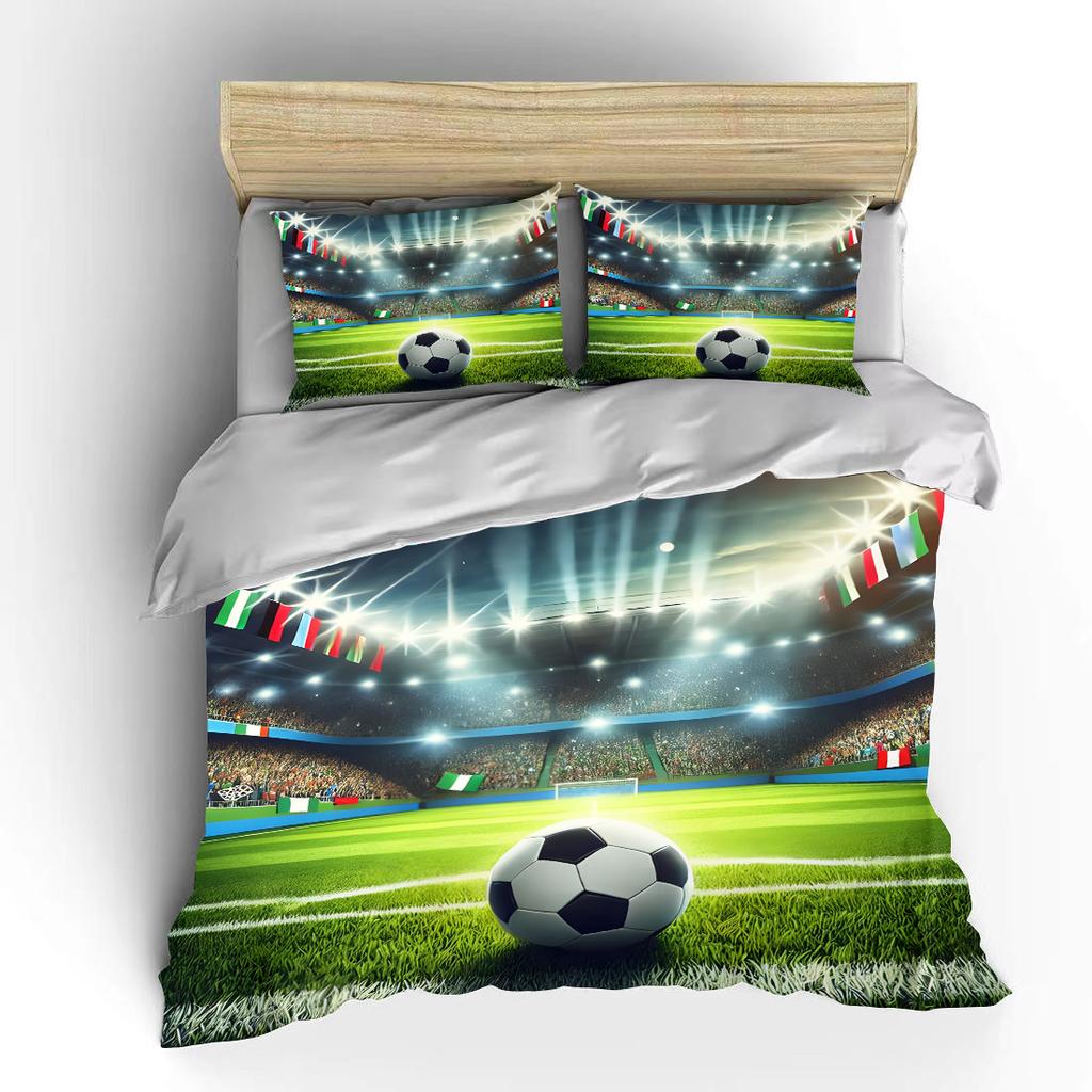 Soccer Stadium Night Match Scene Bedding Set for Kids Luxury Gift 3pcs Digital Print Comforter Set Soft Comfortable Breathable