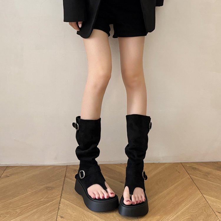 

Brown retro toe cool boots women s 2025 summer new long tube stacking boots thick sole heightening breathable western boots 35 чёрный