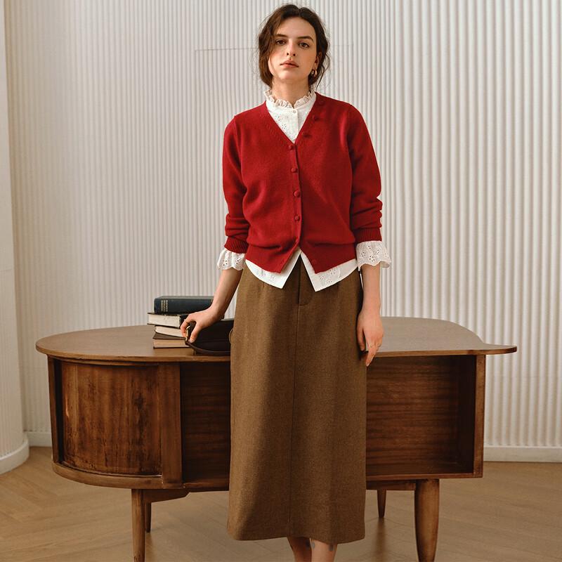 Olrain Women's French Style V-Neck Knitted Cardigan & Scarf Set