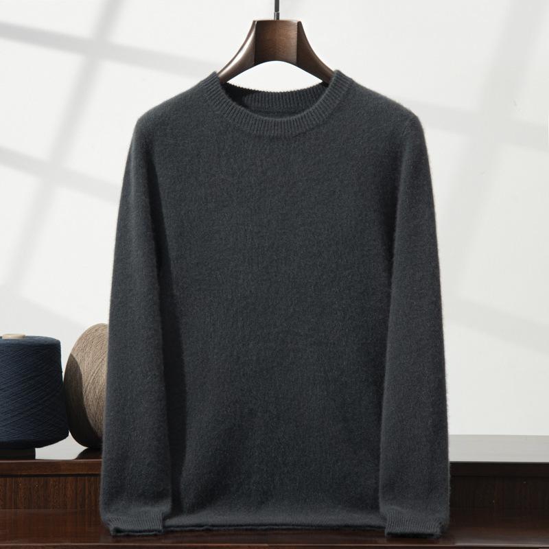 New double-strand thickened round neck cashmere sweater solid color inner sweater bottoming knitted sweater men