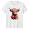 Highland Cow Heart Love Valentines Mens T-Shirt Womens Tee Graphic Unisex Top,men&women Unisex T-shirt