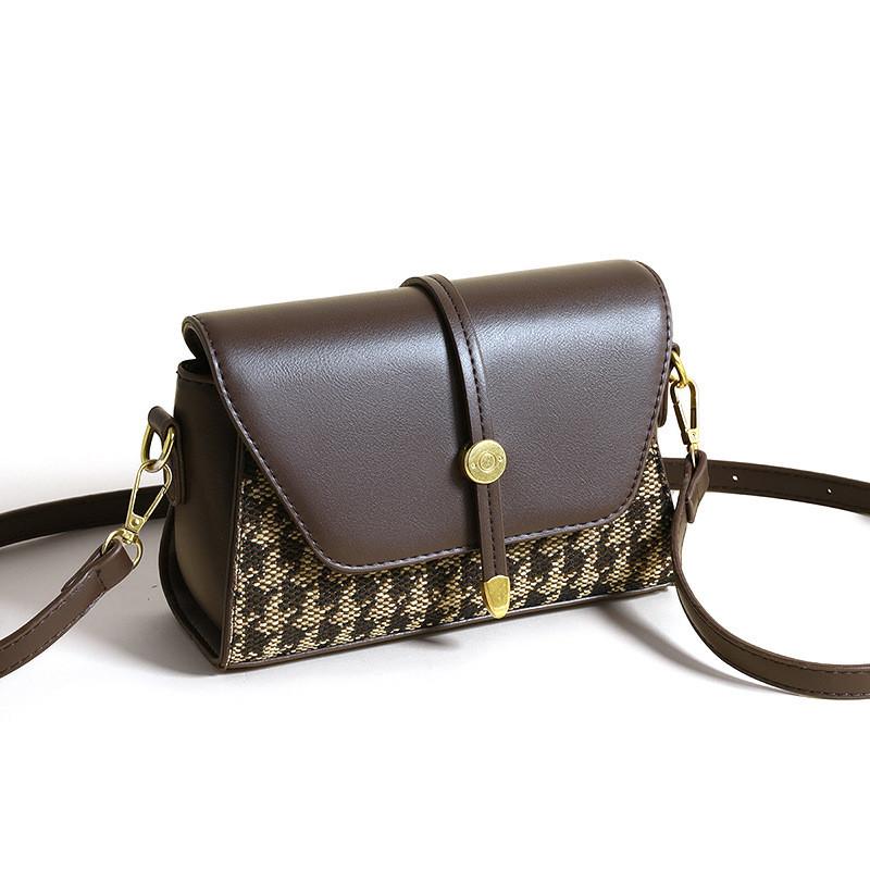Ielgy Female Bag Canvas Stitching Small Square Bag High-End Feel Houndstooth Armpit Order Shoulder Mes