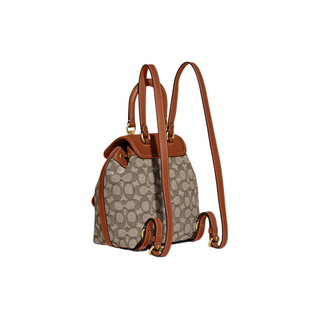 New COACH Riya Fabric With Leather Backpack Medium Size Women's Tan CH591-B4TA7