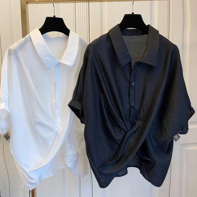 Irregular Large Size Shirt Design Tops Batwing Lapel Short Sleeve Cross Single Breasted Casual Tops Streetwear