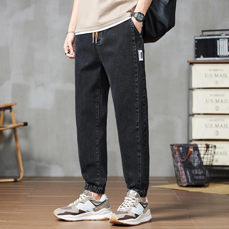 Jeans Men's Autumn New Trendy Versatile Loose Foot Tie Trendy Brand Elastic Waist Pants Men's Spring and Autumn