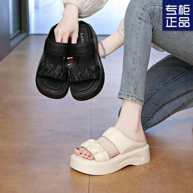 High-end thick-soled cool slippers for women's summer outer wear, new models, not tired feet to increase height, soft-soled beach one-word sandals