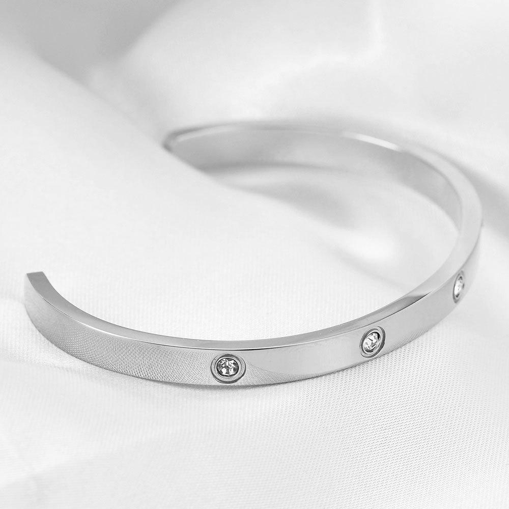 European Fashion 18K Gold C-Shaped Diamond-Studded Bracelet for Couples, Stainless Steel, Laser Logo.