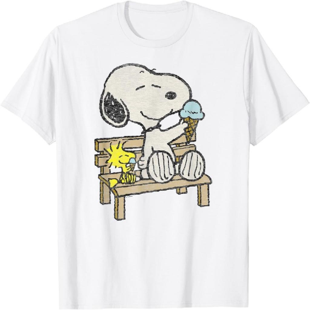 Peanuts - Camiseta de Snoopy y Woodstock en el Banco