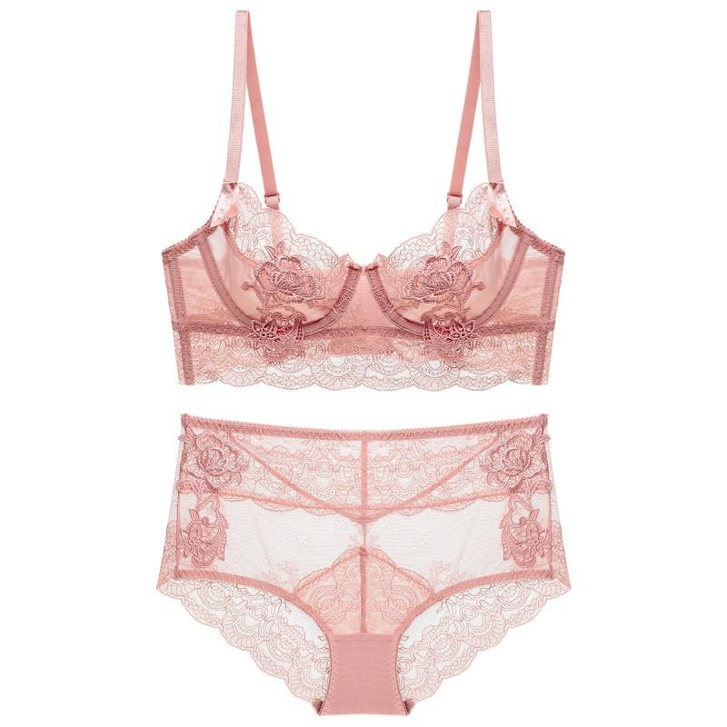 French Style Sexy Lace Bra Set Women Unlined Minimizer Bust Plus Size