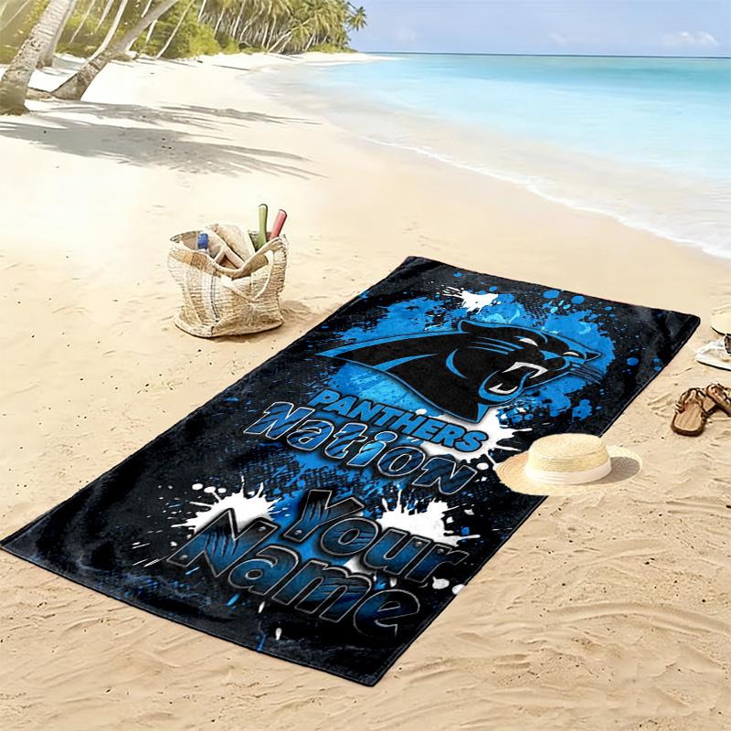 Name Custom Carolina Panthers Print Beach Towel, Large Soft Quick Dry Towel for Beach Camping Swimming