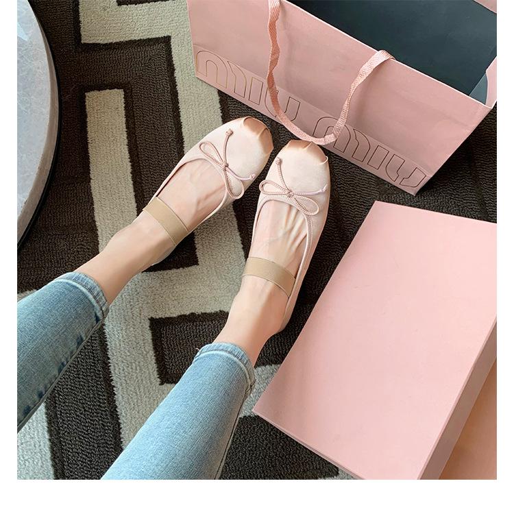 Sheepskin version~ Genuine leather soft-soled ballet style flat shoes women's spring French bow light mouth Mary Jane single shoes ladyshoes