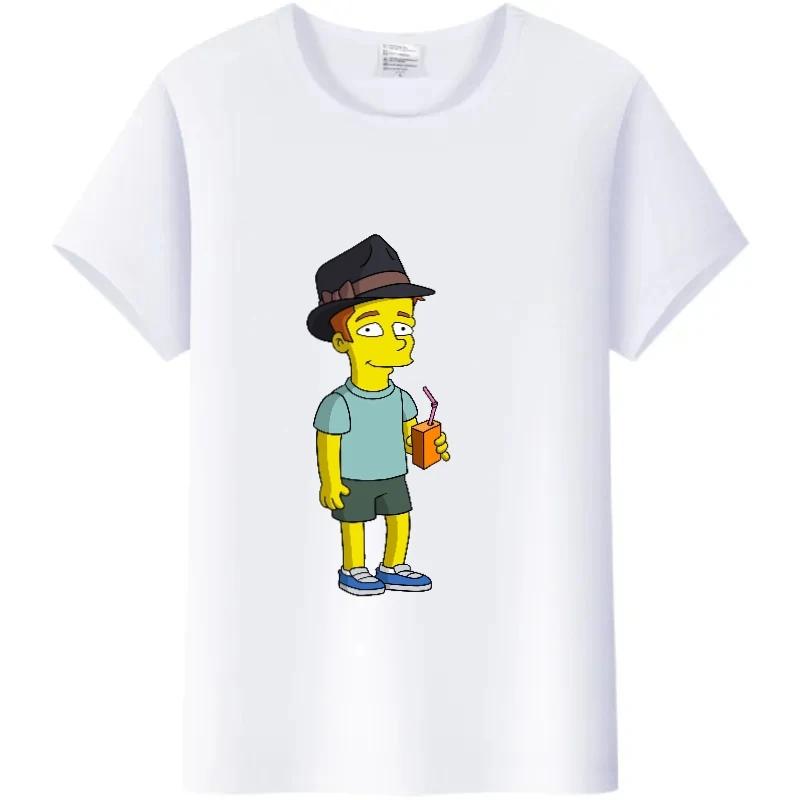 Casual Disney Cartoon Simpson Harajuku T-shirt Summer Blouses Ladies Men White Tees Tops Short Sleeve Blouses Women 90S Tshirt