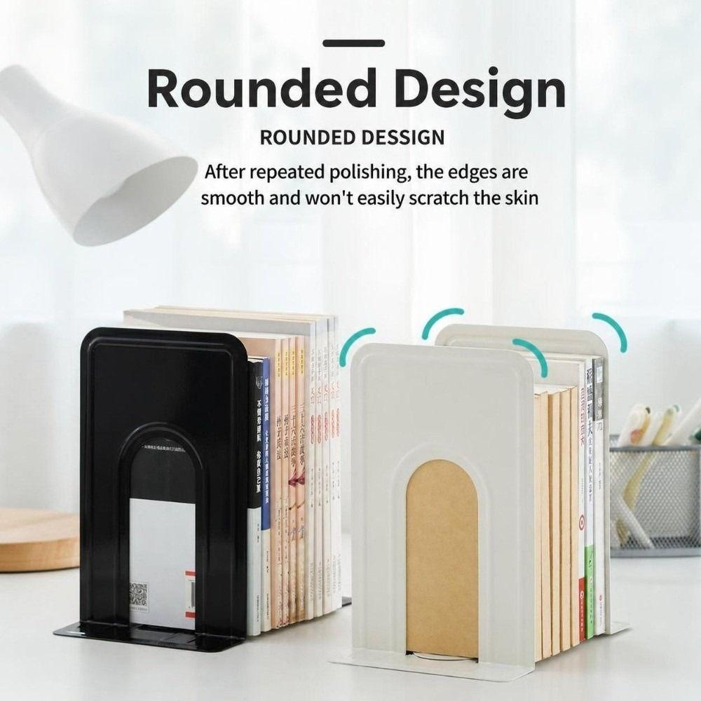 2Pcs T-Shape Metal Bookends Round Top Non-slip Book Holder Portable Book Stopper  Students
