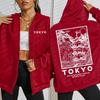 Tokyo Creative Building Cherry Blossom Letter Design Women Zipper Streetwear Hoodie Casual Loose Hoody Autumn Top