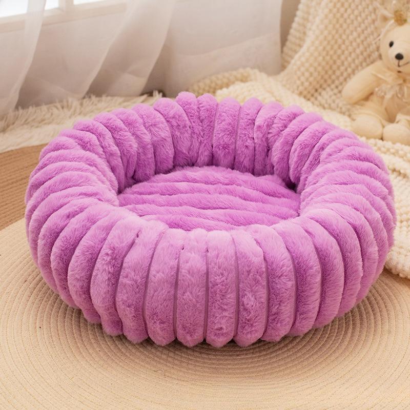 Pet Round Bed Soft Cat Dog Plush Winter Warm Sleeping Dog House for Small Medium Dog Thickened Rabbit Plush Pet Nest Sofa Bed