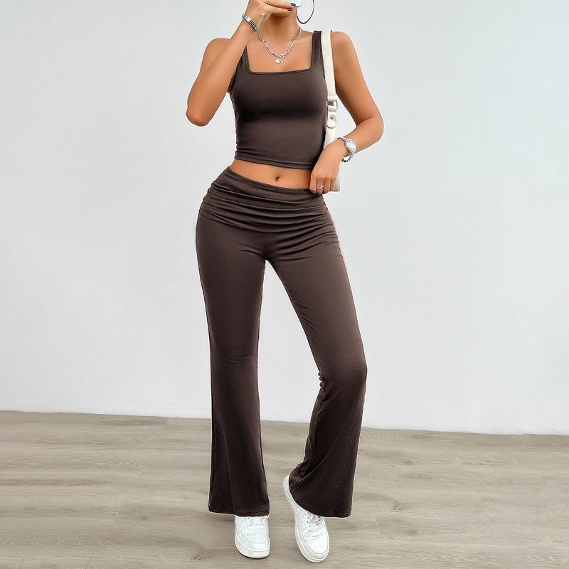 Women's Summer Casual Knitted Solid Color Sleeveless Vest Tight Trousers Set