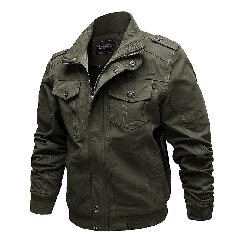 Men's Casual Solid Color Jacket Zipper Pocket Stand Collar