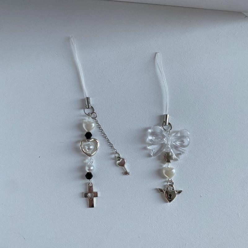 Blumen-Schleifenknoten Gekreuzter Anhänger Lanyard Liebesherz Perle Cartoon Zubehör