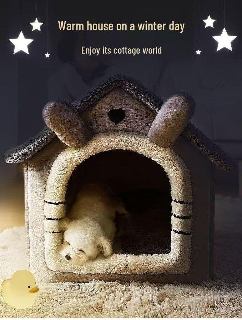 Cozy Four Seasons Pet Bed: Warm Plush Enclosed Tent for Dogs & Cats