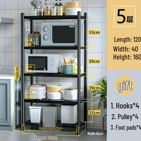 Floor-standing Detachable Kitchen Storage Rack with Wheels and Pot Holder for Microwave and Oven