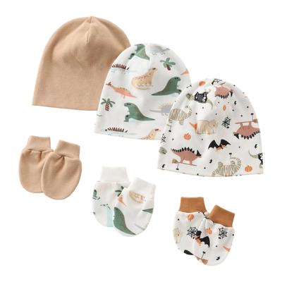 3 Set Baby Bonnet Caps Newborns Fetal Hat Fashionable Brimless Hat Trendy Headgear with Soft Anti-grab Mittens Gloves