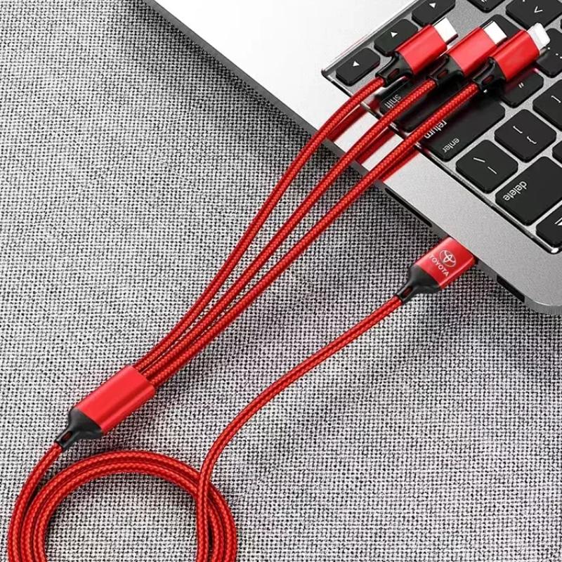 Car Emblem 3in1 Type C Lightning Micro USB Fast Charging Cable for Toyota TRD GR Yaris Corolla Auris Rav4 Land Vios LEVIN Camry Prado