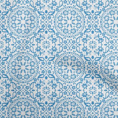 Cotton Flex Medium Blue Fabric Asian Block Floral Diy Clothing Quilting Fabric Print Fabric By Yard 40 Inch