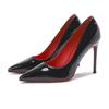 Women's Black Patent Leather Pointed Stiletto Heels - Red Bottom, Small Size, French Style