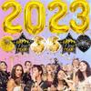 2025 Happy New Year Decorations Wine Bottle Foil Balloons Merry Christmas Decorations Party Confetti Air Ballons New Year EVE