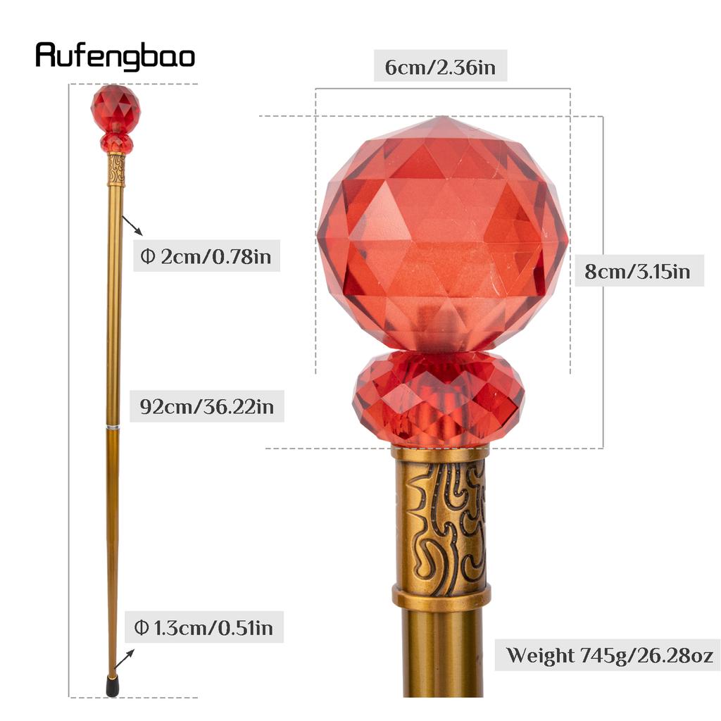 Red Glass Ball Walking Cane Fashion Decorative Luxury Stick Decorative Cane Elegant Fashion Cosplay Alloy Crosier Stick 92cm