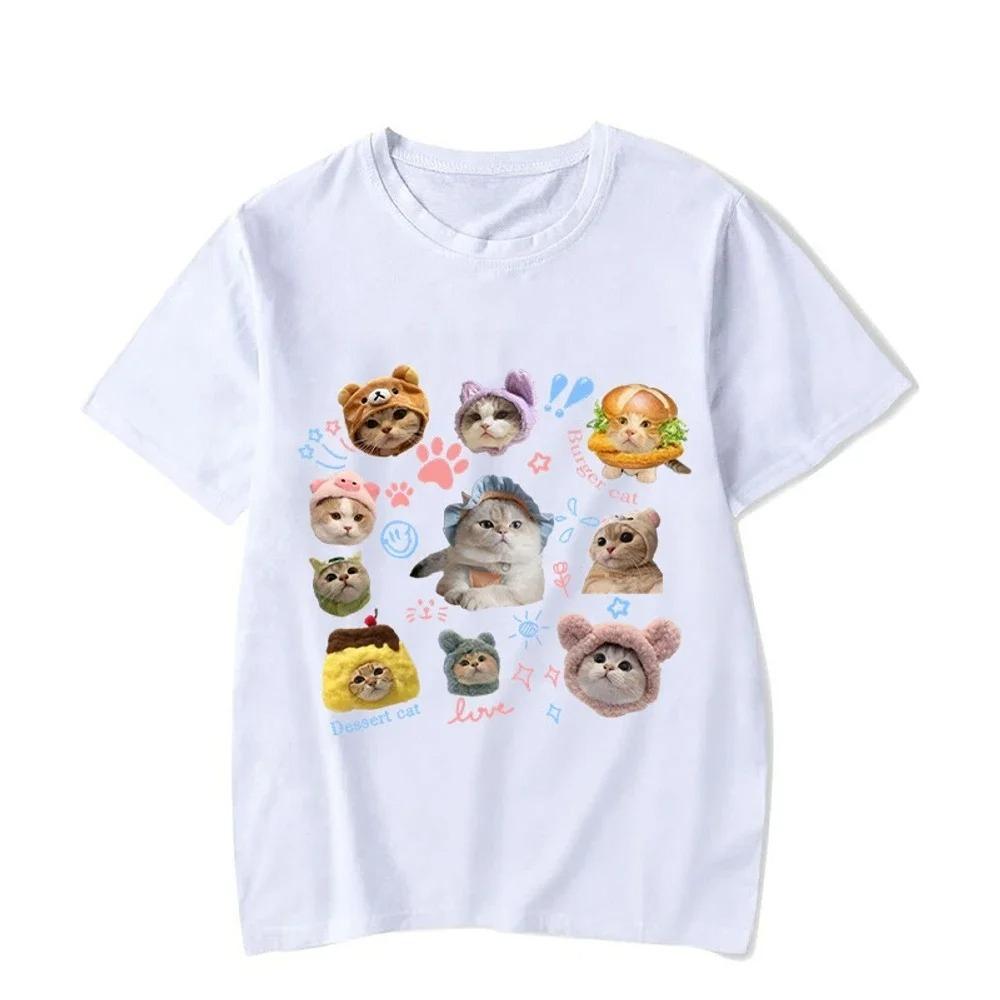 Kätzchen Avatar Bluse Damen T-Shirt Weiblich Y2k Kleidung Mädchen Kawaii Oberteile Haustier Druck Streetwear Niedliche Katze Grafik Kleidung