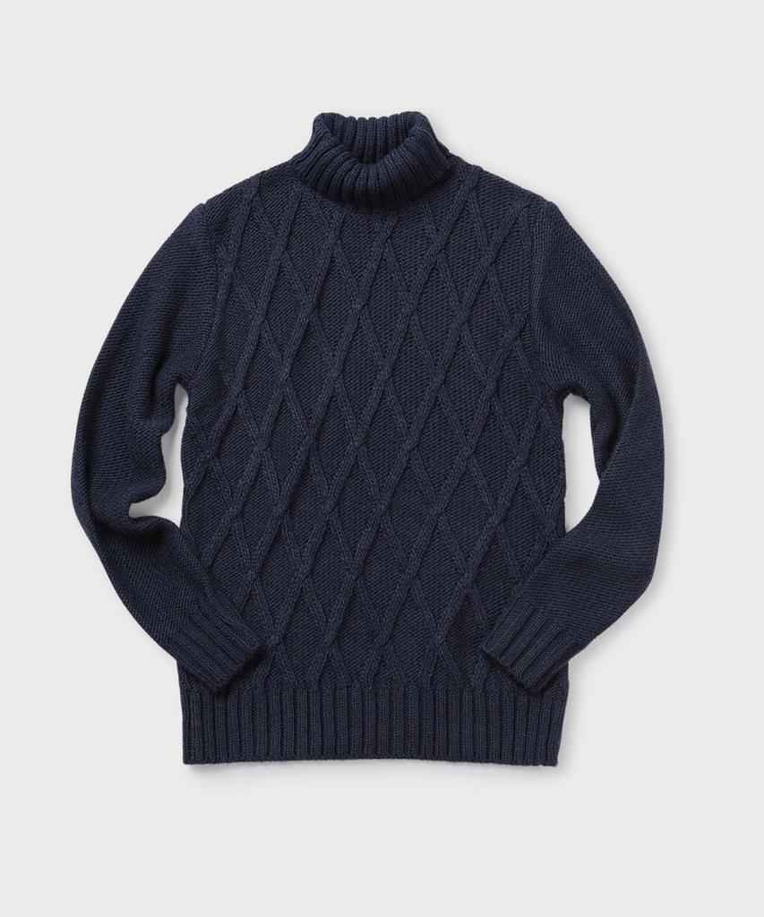 PANICALE Diamond Pattern Turtleneck Sweater [Navy]