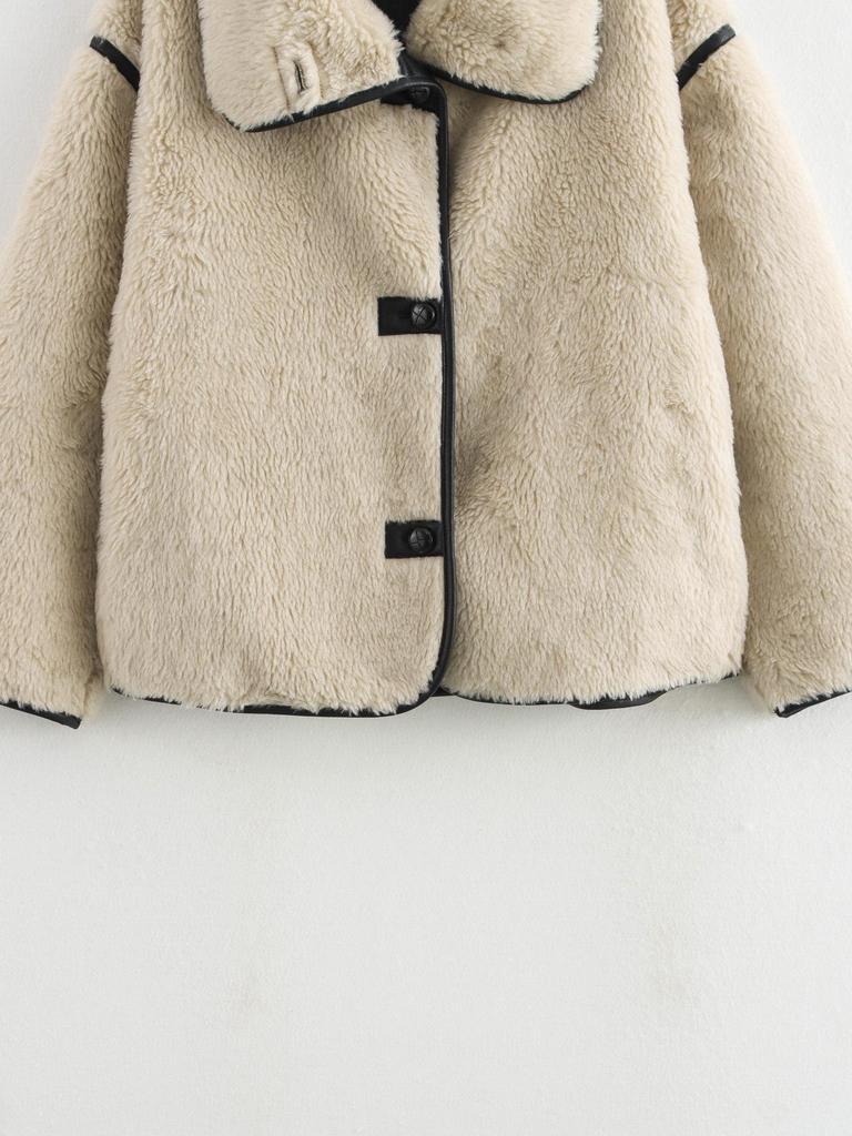 European & American Women's Fashion 2024: Autumn/Winter Plush Coat with Large Lapel (924086)