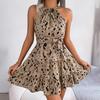 INS Style Spring and Summer Casual Leopard Print Ruffles Big Swing Neck Dresses
