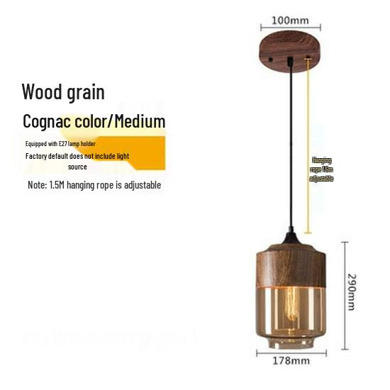 Minimalistische Retro-Holzmaserung Glas-Pendelleuchte für Loft oder Bar