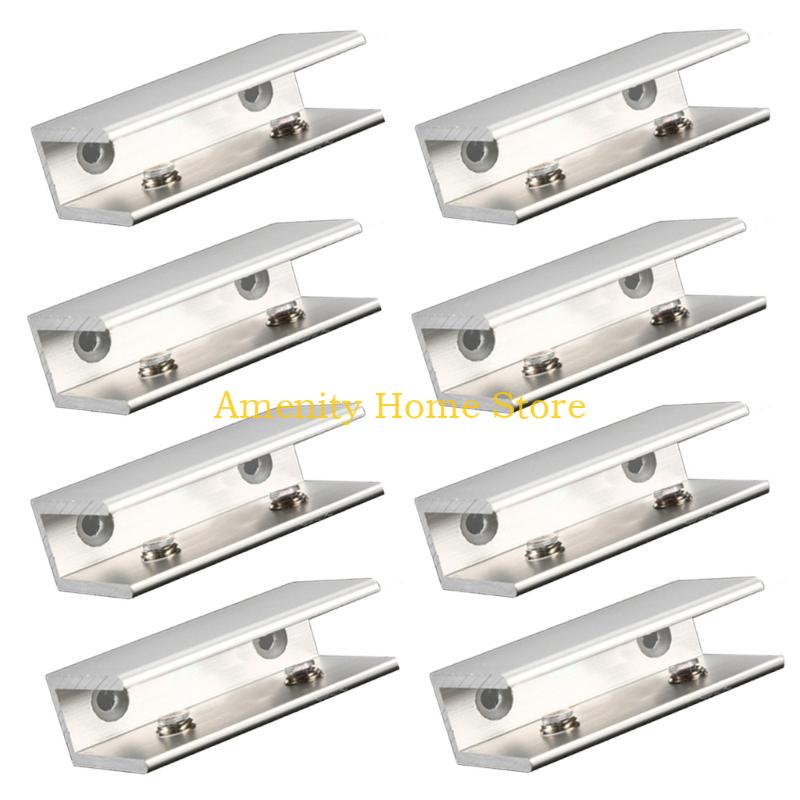 F26C 8Pcs Square Glass Clamp Aluminum  Alloys Shelf Clamp Clip Glass Holder Support Bracket Heavy Duty Glass Clamp Clip