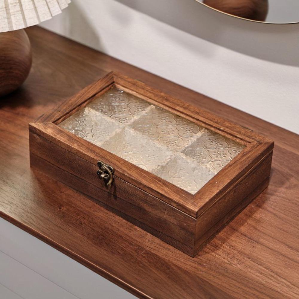 Decorative Wooden Jewelry Storage Box Crabapple Flower Solid Wood Storage Cabinet  Trinket