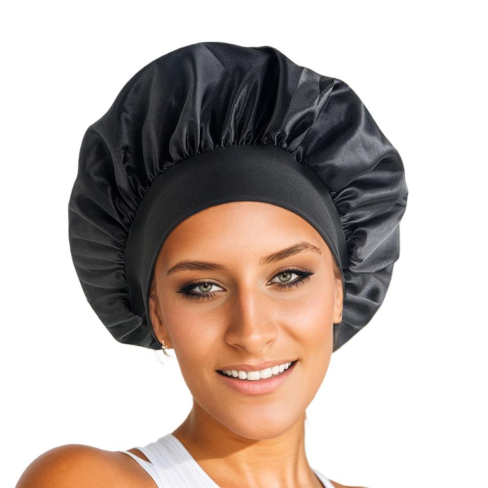 1pc Women's Solid Color Satin Wide-Brimmed Shower Cap, Suitable for Daily Use Silk Bonnet Satin Bonnet