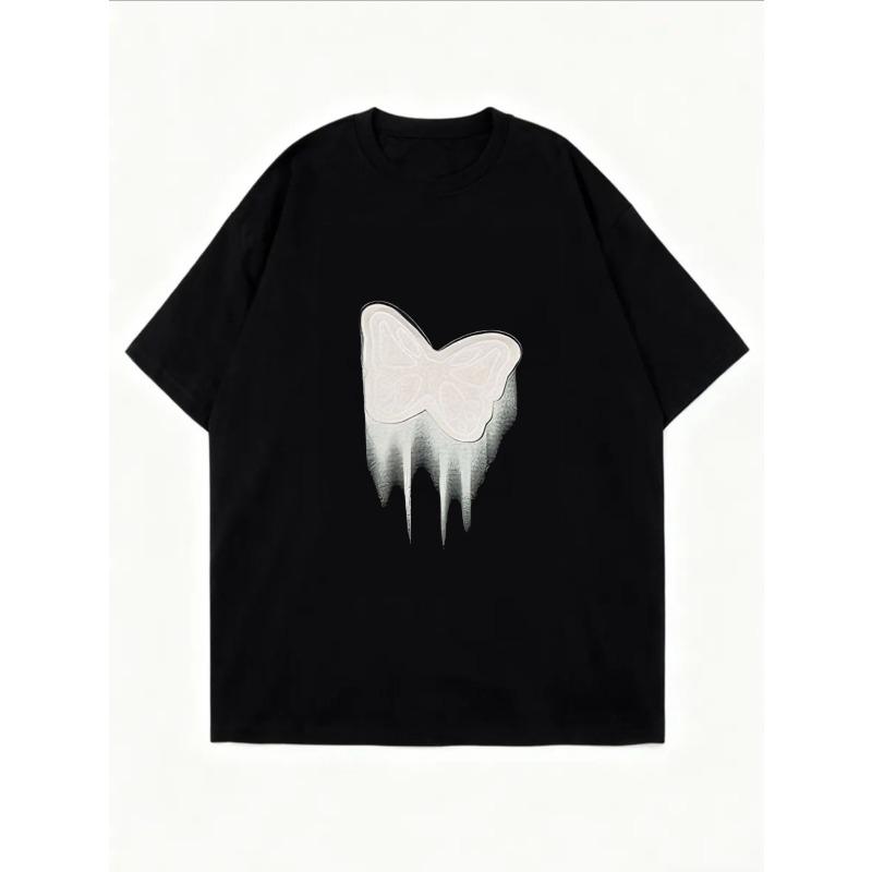 Vit överdimensionerad t-shirt med fjärilsdropptryck för vardagsbruk