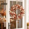 Velvet Pumpkin Garland Wreath Door Hanger, Fall Thanksgiving Garland, Rustic Vintage Decoration Autumn Harvest Decor for Entryway Window, Farmhouse
