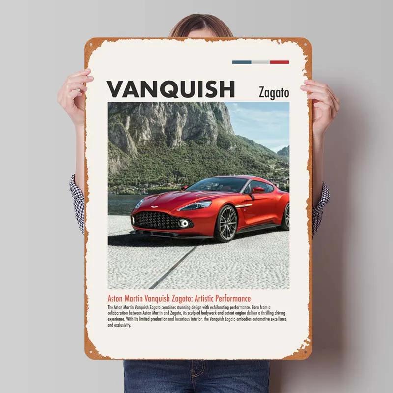 Aston Martins Tinplate Sign Classic Cars Poster Metal Wall Art Mural Retro Metal Sign Plaque for Garage Wall Art Decoration Room